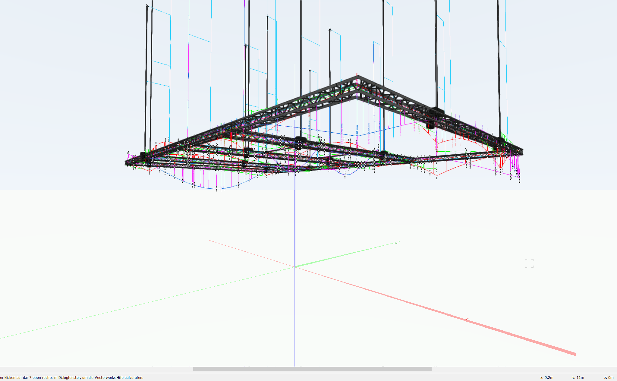 3D-CAD Ansicht einer Traversen-Rigs mit Maßen